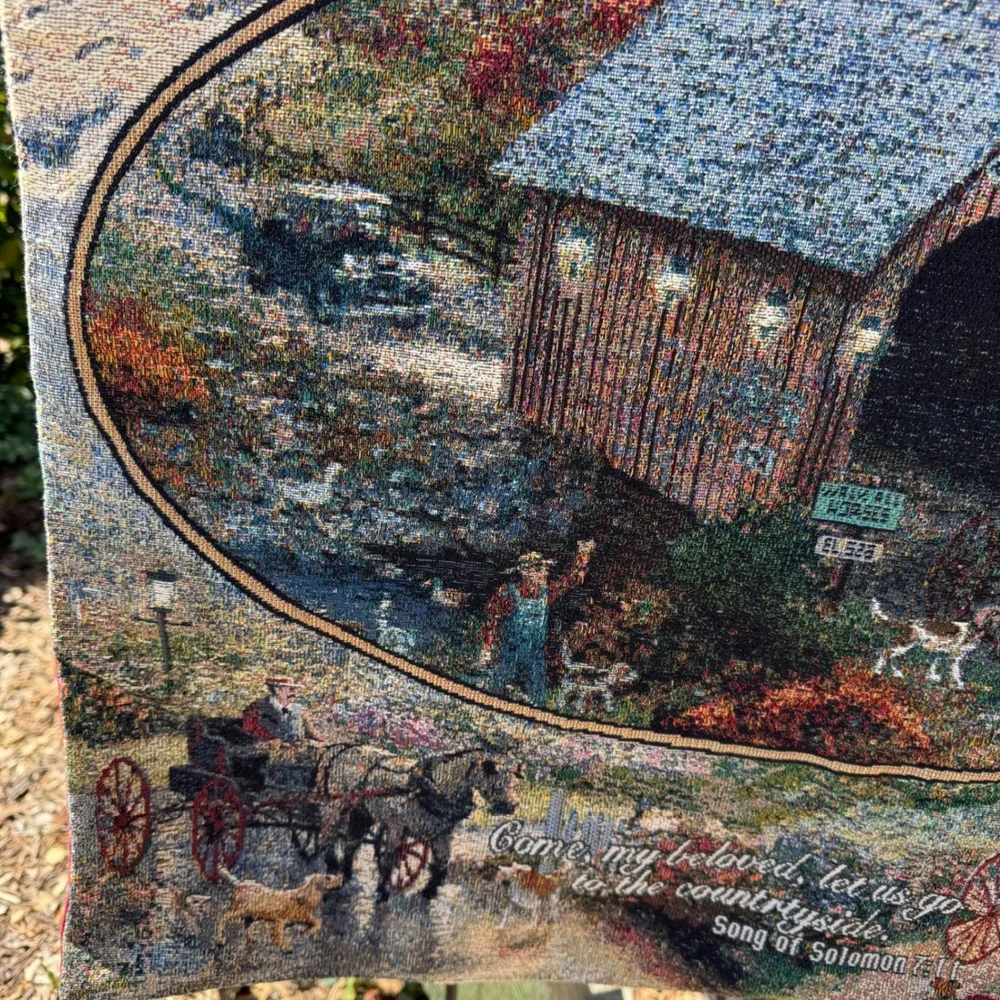 Thomas Kinkade Country Memo Woven Tapestry‎ Wall Hanging 27x27 Song of Solomon